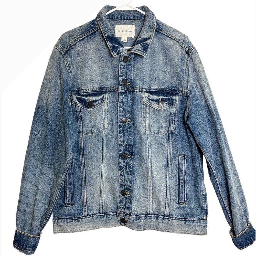 Aeropostale Denim Trucker Jacket Womens Large Blue Cotton Button Up